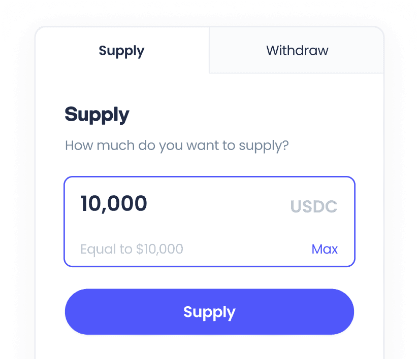 An image of the supply and withdraw funds ui